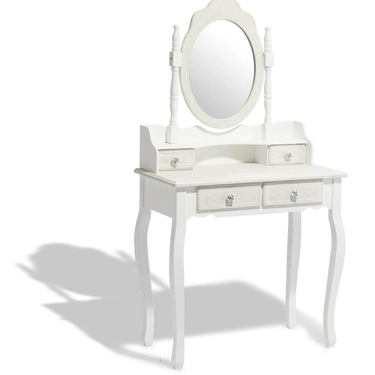 Coiffeuse Hortense blanche 4 tiroirs et 1 miroir