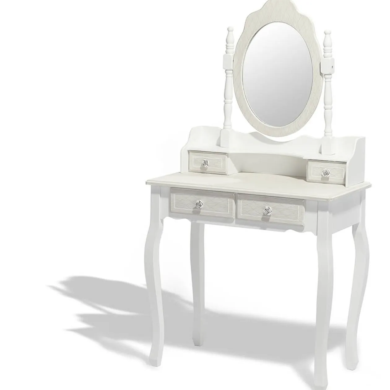 Coiffeuse Hortense blanche 4 tiroirs et 1 miroir