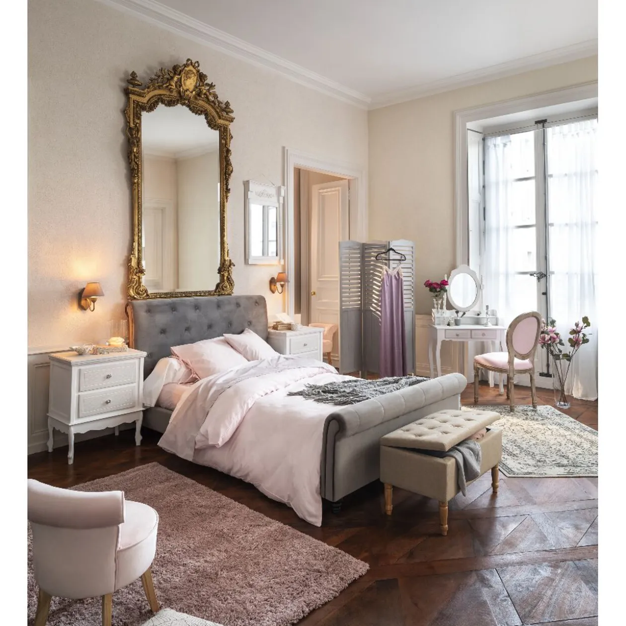 Coiffeuse Hortense blanche 4 tiroirs et 1 miroir