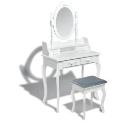 Coiffeuse Iris blanche avec tabouret et miroir
