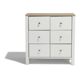 Commode Bristol blanche et naturelle 6 tiroirs