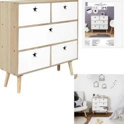Commode étoile Like a star bois 5 tiroirs naturel et blanc 69x24xH70cm