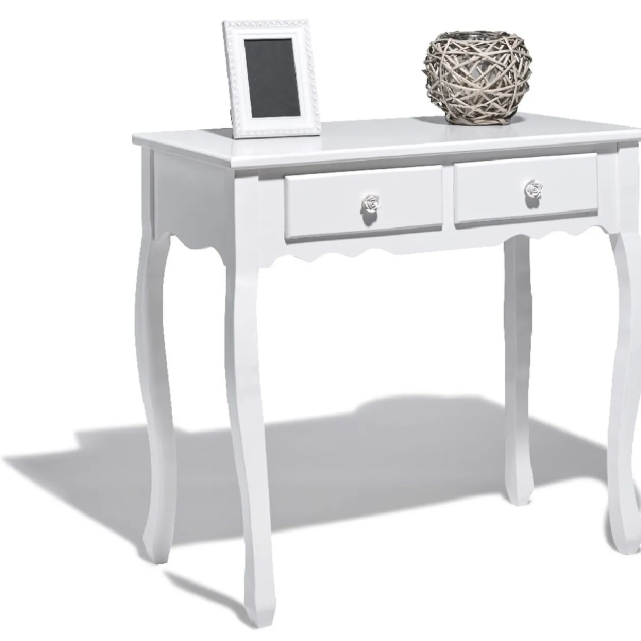 Console blanche Iris esprit romantique 2 tiroirs