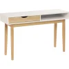 Console de bureau Lida 1 tiroir 1 niche en bois naturel et blanc