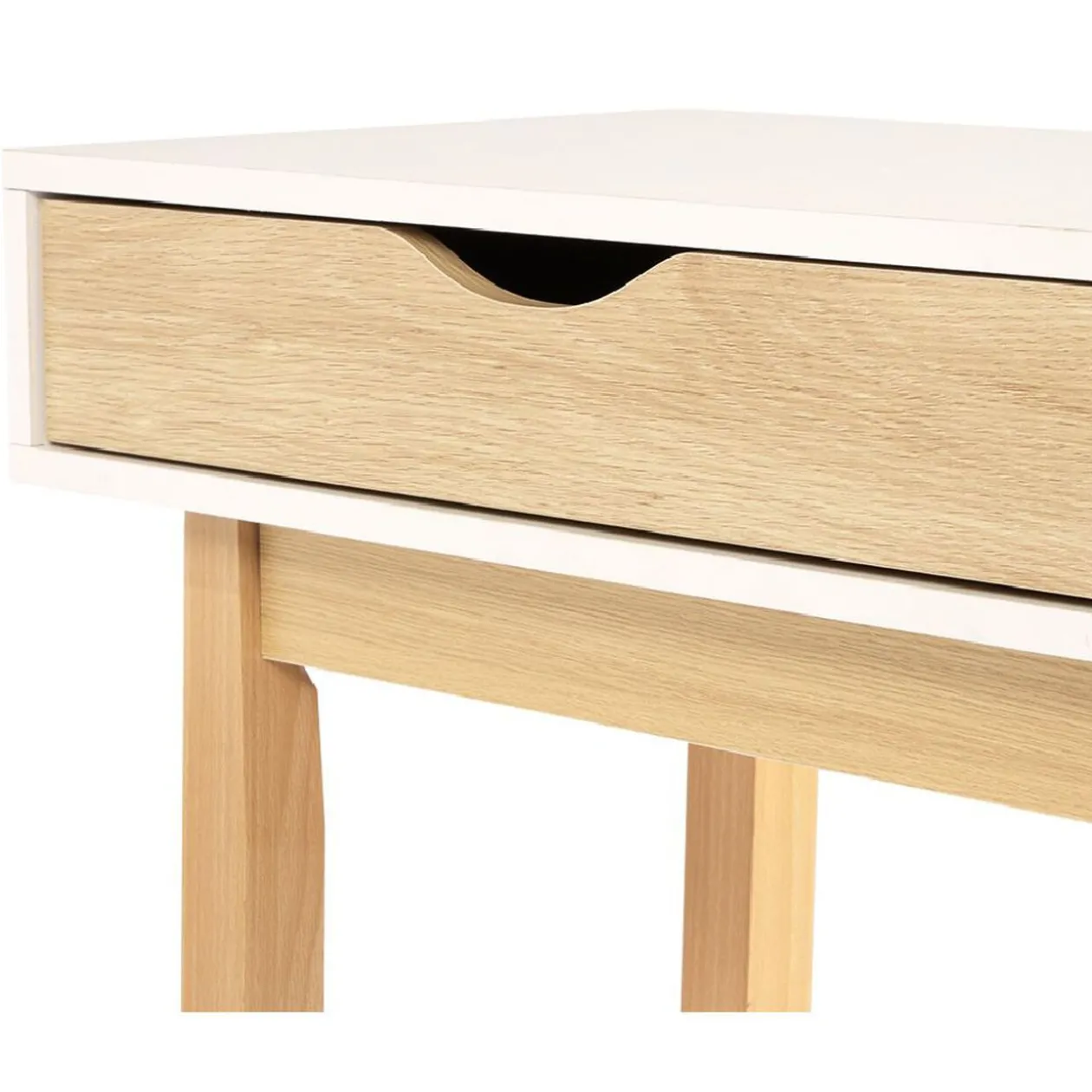 Console de bureau Lida 1 tiroir 1 niche en bois naturel et blanc