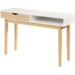 Console de bureau Lida 1 tiroir 1 niche en bois naturel et blanc