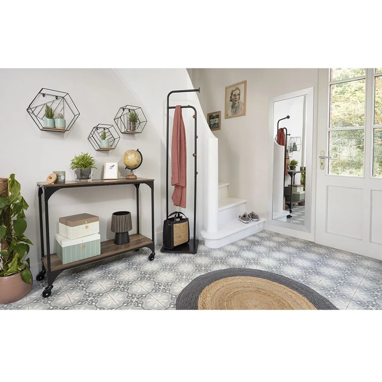 Console Detroit bois métal noir et marron 80x30xH72 cm