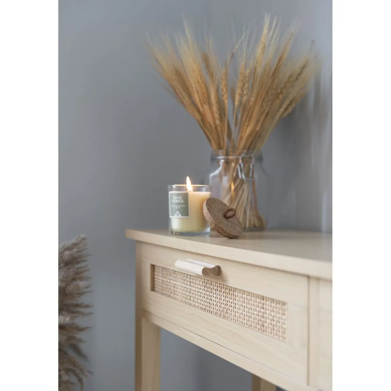 Console Kanna 2 tiroirs cannage rotin L.100 x P.30 x H.75 cm