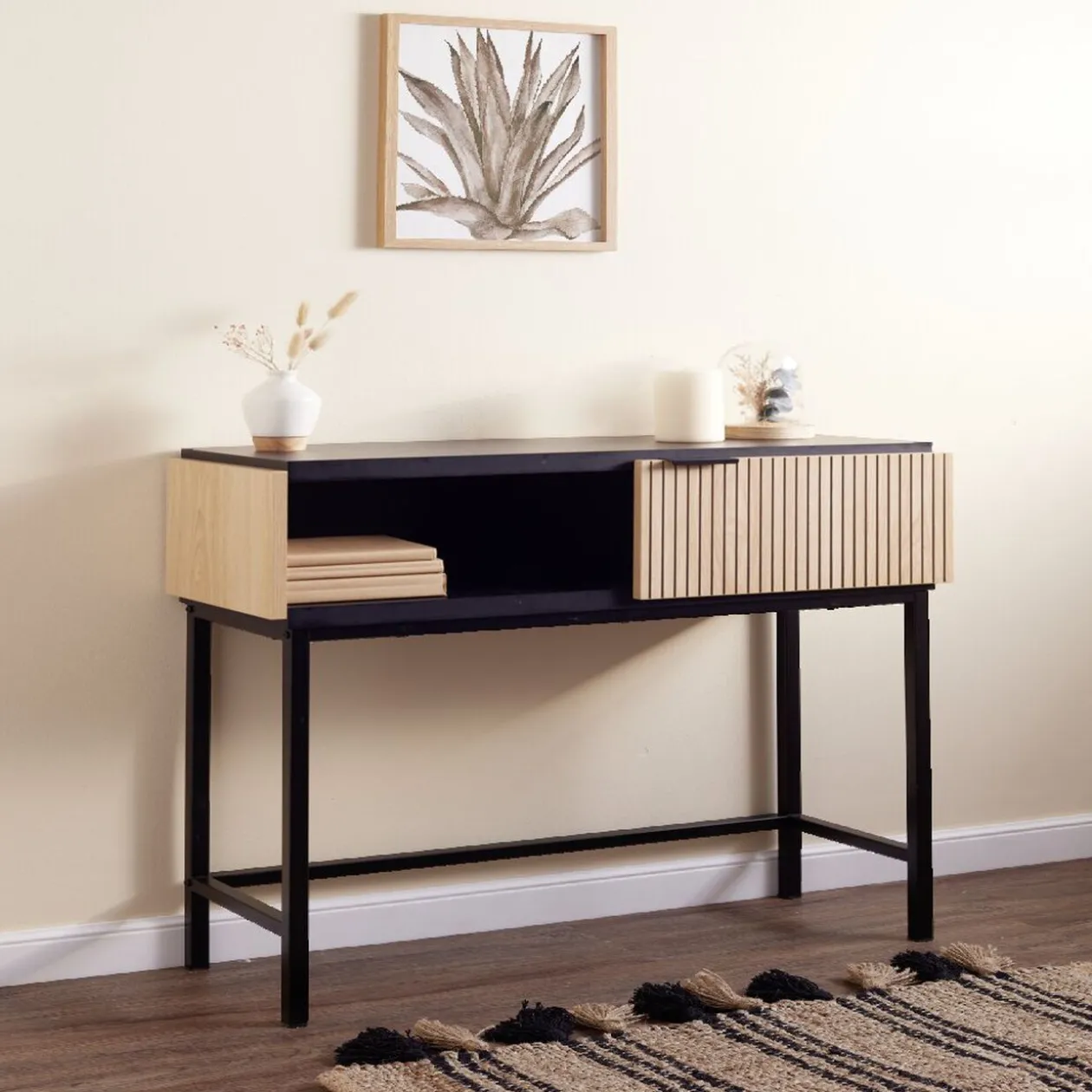 Console Markus bois naturel et acier noir 80x30x80cm