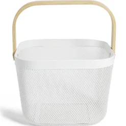 Corbeille à fruit métal mesh blanc et anse bambou