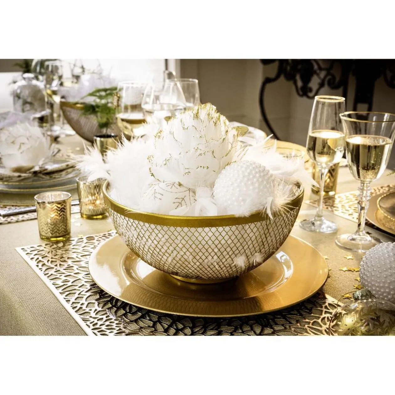 Corbeille à fruits en métal maillage doré Ø26xH13cm