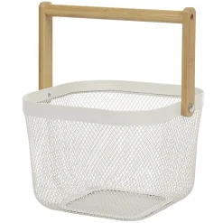 Corbeille à fruits maille métal blanc avec anse naturel