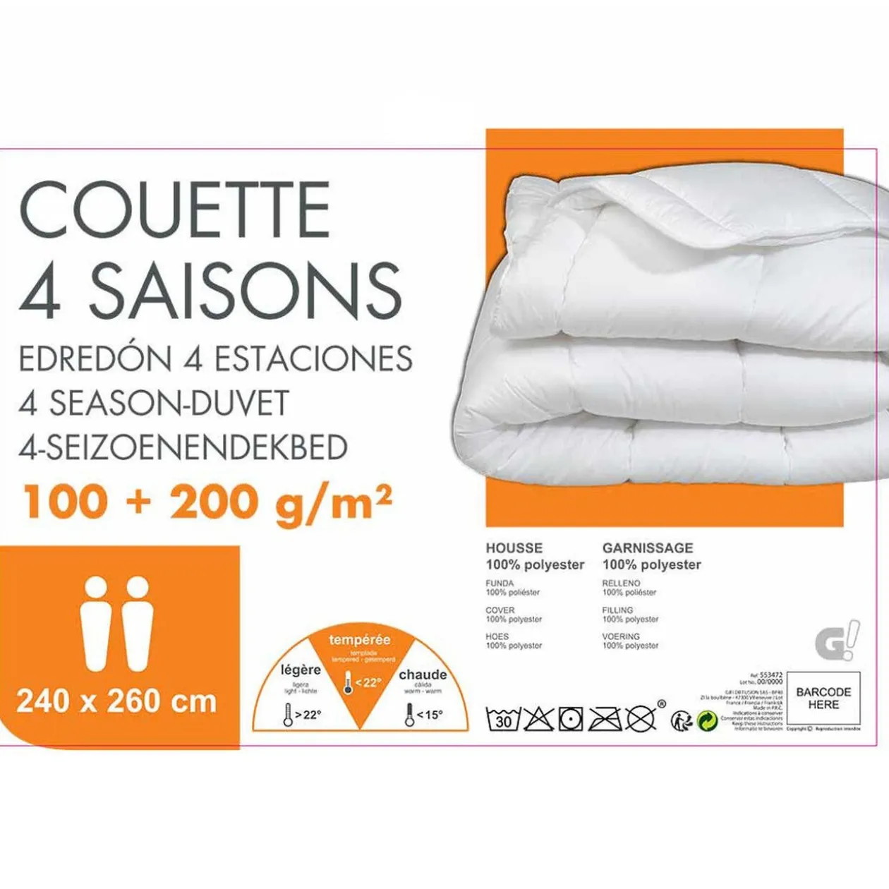 Couette 4 saisons 100 + 200 g/m² 240 x 260 cm