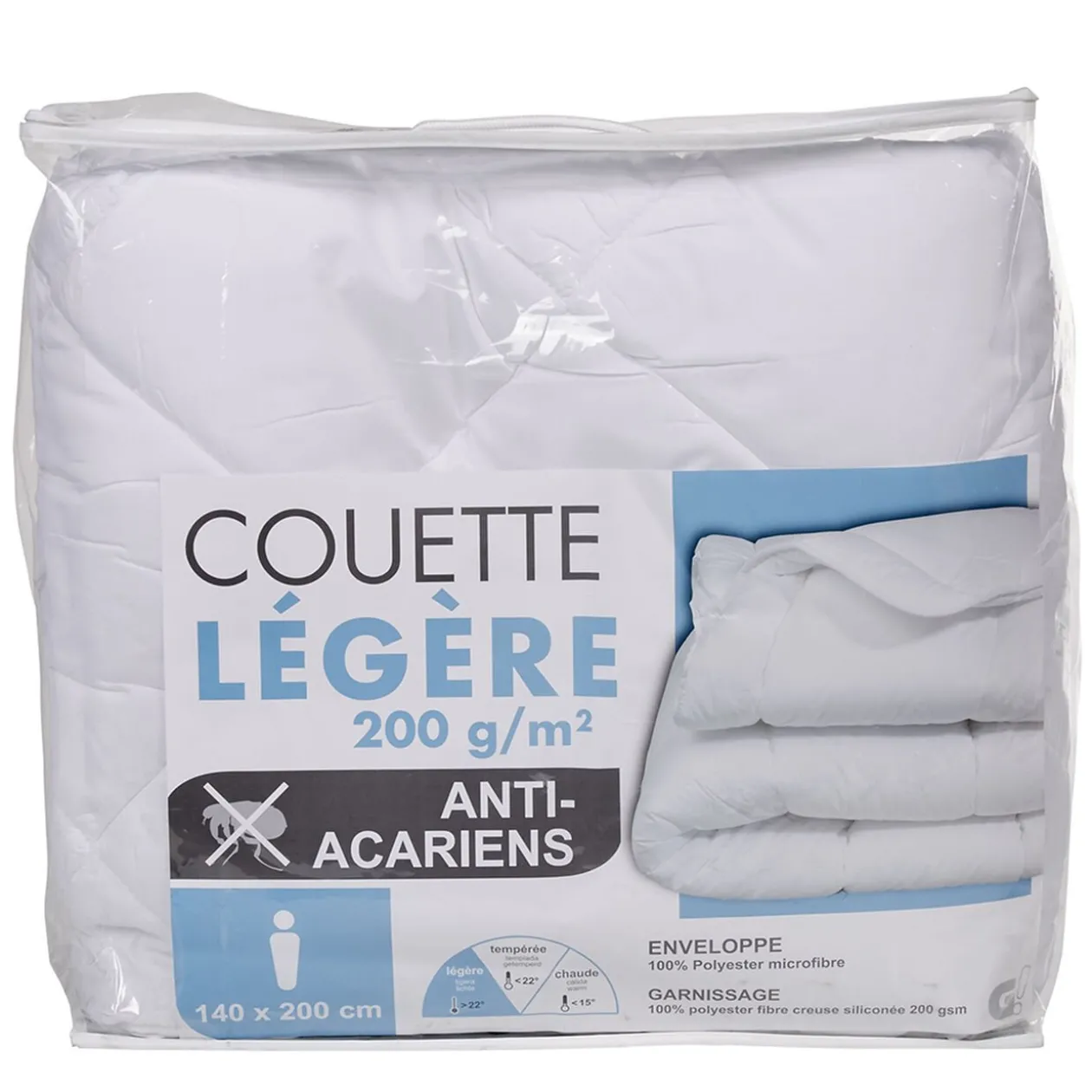 Couette légère 1 personne 140x200 cm uni blanc