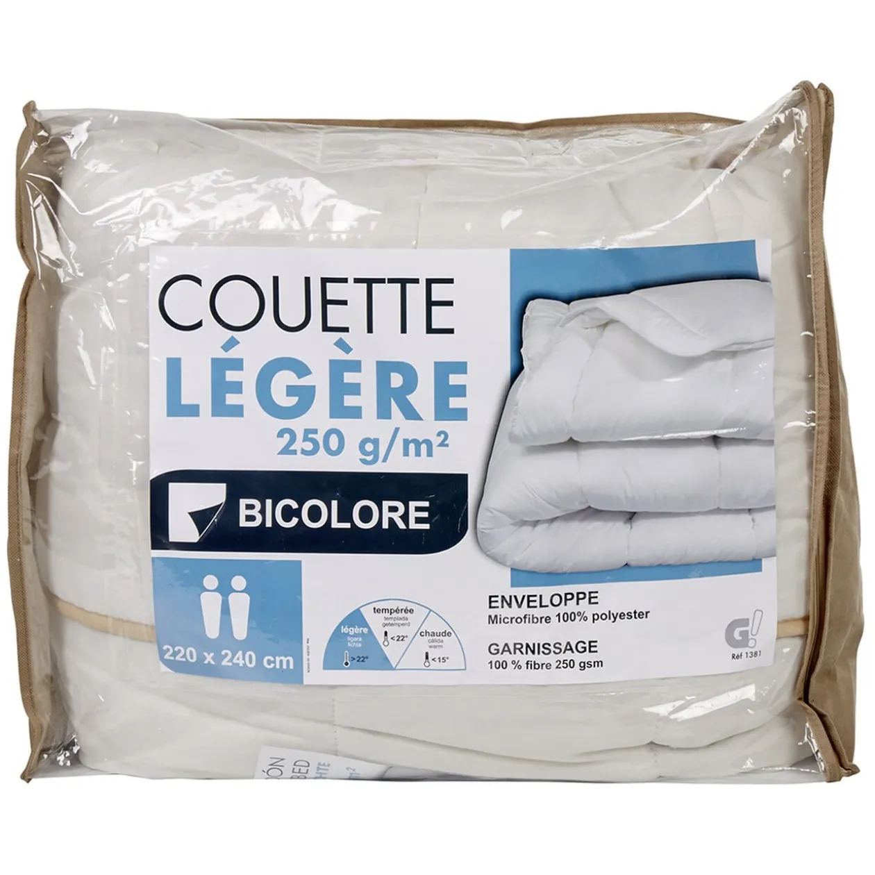 Couette légère microfibre taupe écru 220x240 cm
