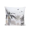 Coussin blanc motif paysage tropical noir et doré