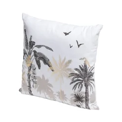 Coussin blanc motif paysage tropical noir et doré