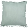 Coussin carré à bords pompons vert kaki
