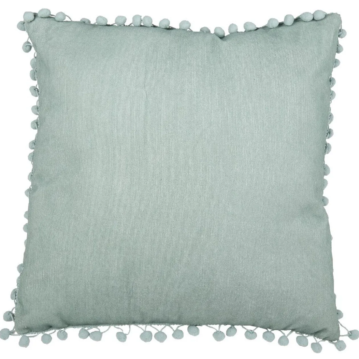 Coussin carré à bords pompons vert kaki