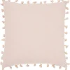 Coussin carré à pompons coton lavé effet moucheté uni rose