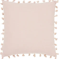Coussin carré à pompons coton lavé effet moucheté uni rose