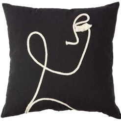 Coussin carré décor visage brodé 40x40 cm