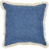 Coussin carré denim à franges bleu et blanc