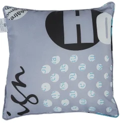 Coussin carré Design motif pois blanc noir et bleu