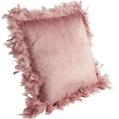 Coussin carré déhoussable velours contour plume rose 50x50xép15cm