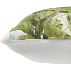 Coussin carré imprimé feuillage et perroquet vert