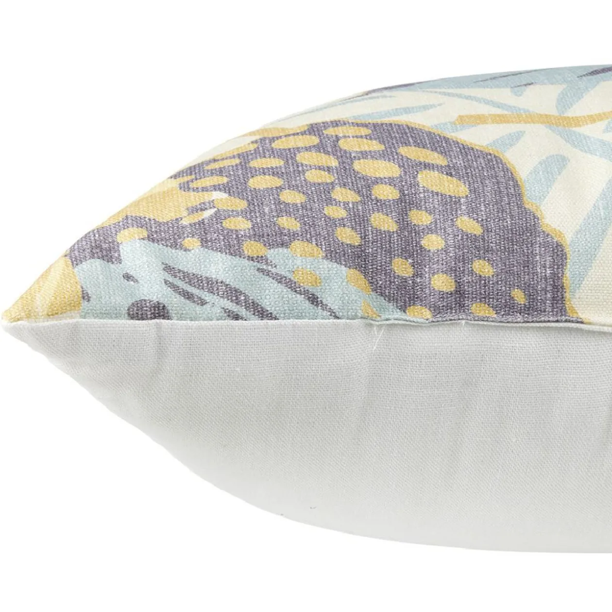 Coussin carré imprimé feuilles jaune bleu