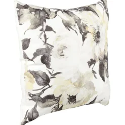 Coussin carré imprimé floral blanc et gris 45x45cm