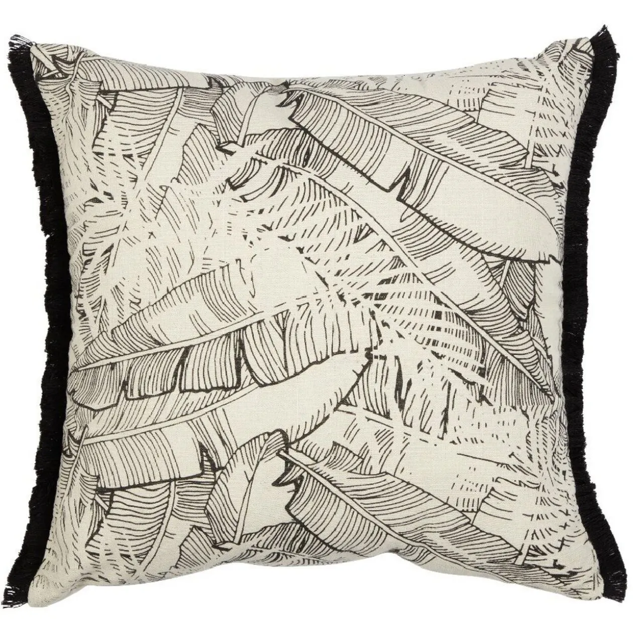 Coussin carré imprimé tropical noir naturel 40x40 cm