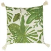 Coussin carré imprimé tropical 4 pompons 40x40 cm