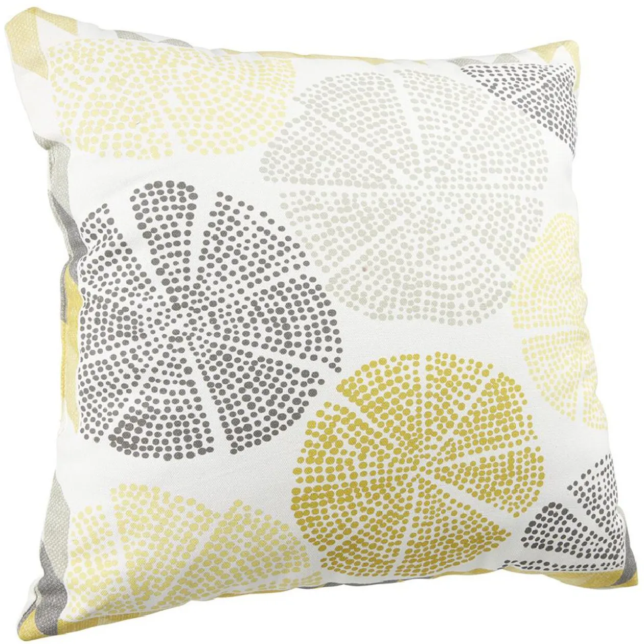 Coussin carré Laura imprimé ronds et points jaune gris