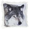 Coussin carré motif animal avec bordure imitation fourrure