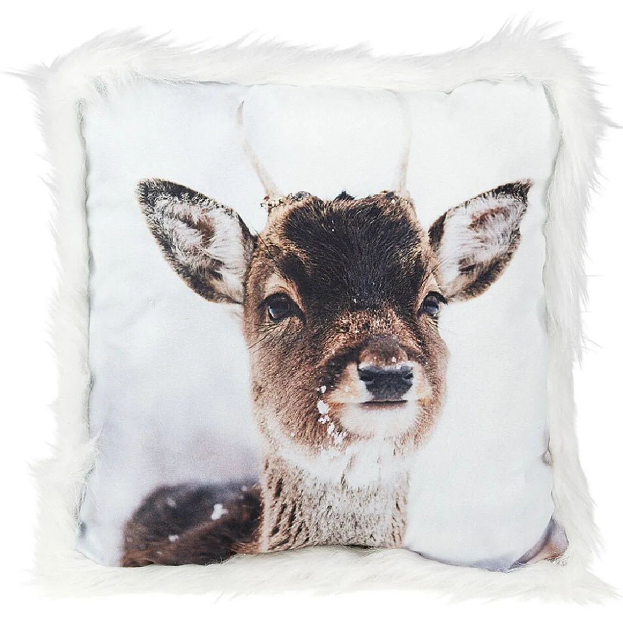 Coussin carré motif animal avec bordure imitation fourrure