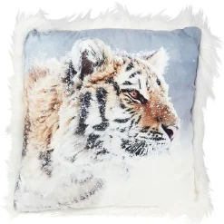Coussin carré motif animal avec bordure imitation fourrure