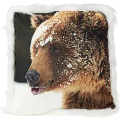 Coussin carré motif animal avec bordure imitation fourrure
