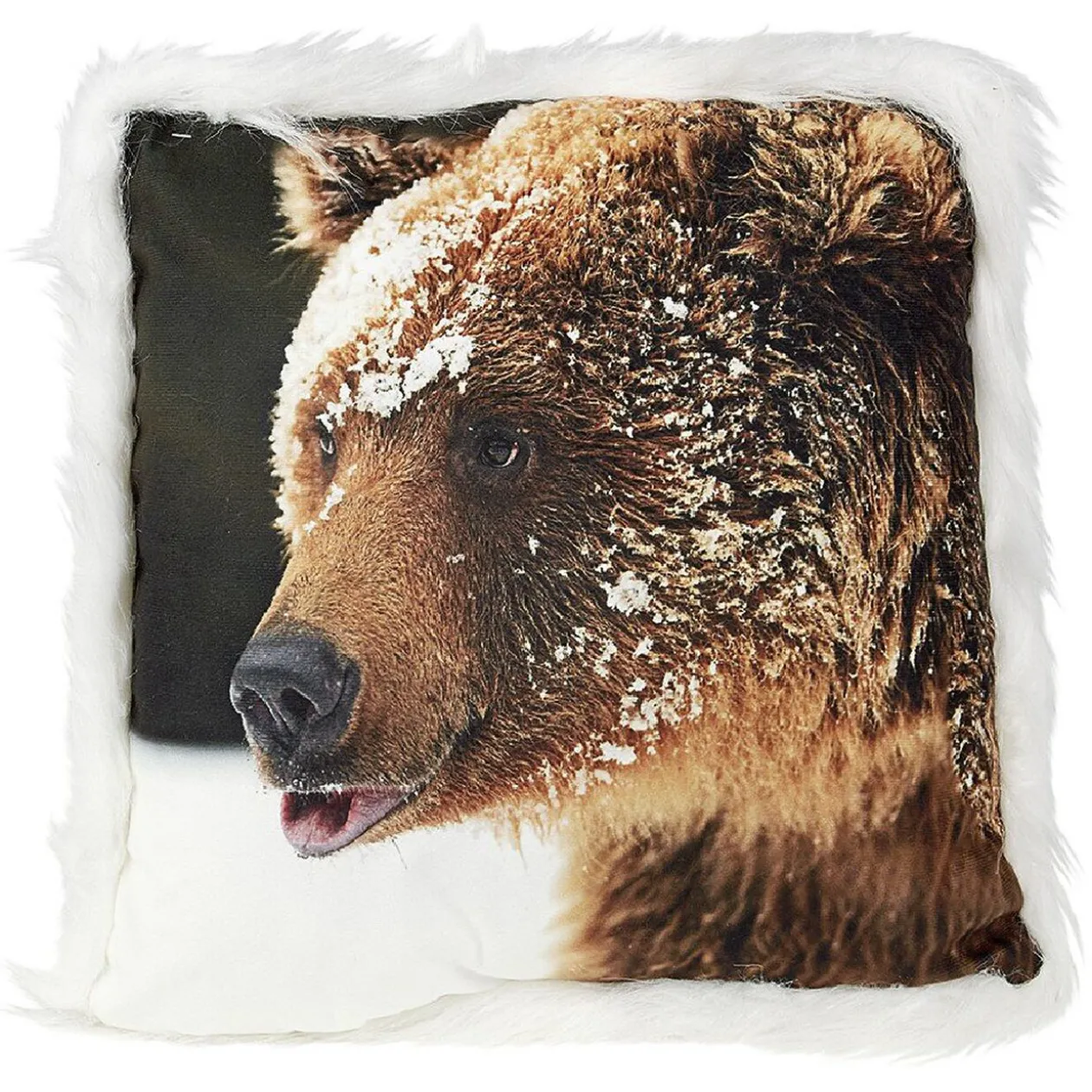 Coussin carré motif animal avec bordure imitation fourrure