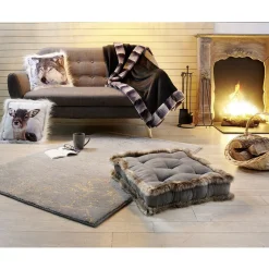 Coussin carré motif animal avec bordure imitation fourrure