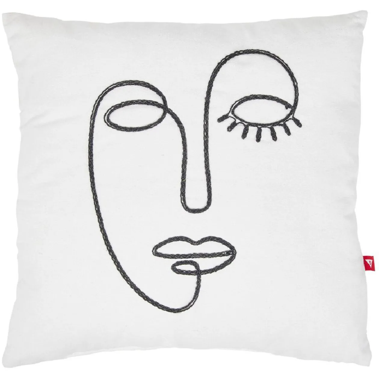 Coussin carré motif line art visage blanc polycoton 38x38cm