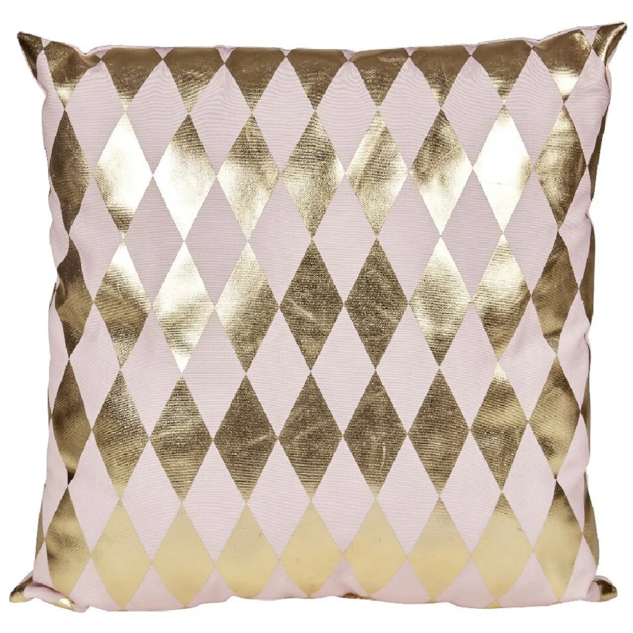 Coussin carré motif losange doré et rose poudré