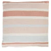 Coussin carré motif rayure bleu rose blanc