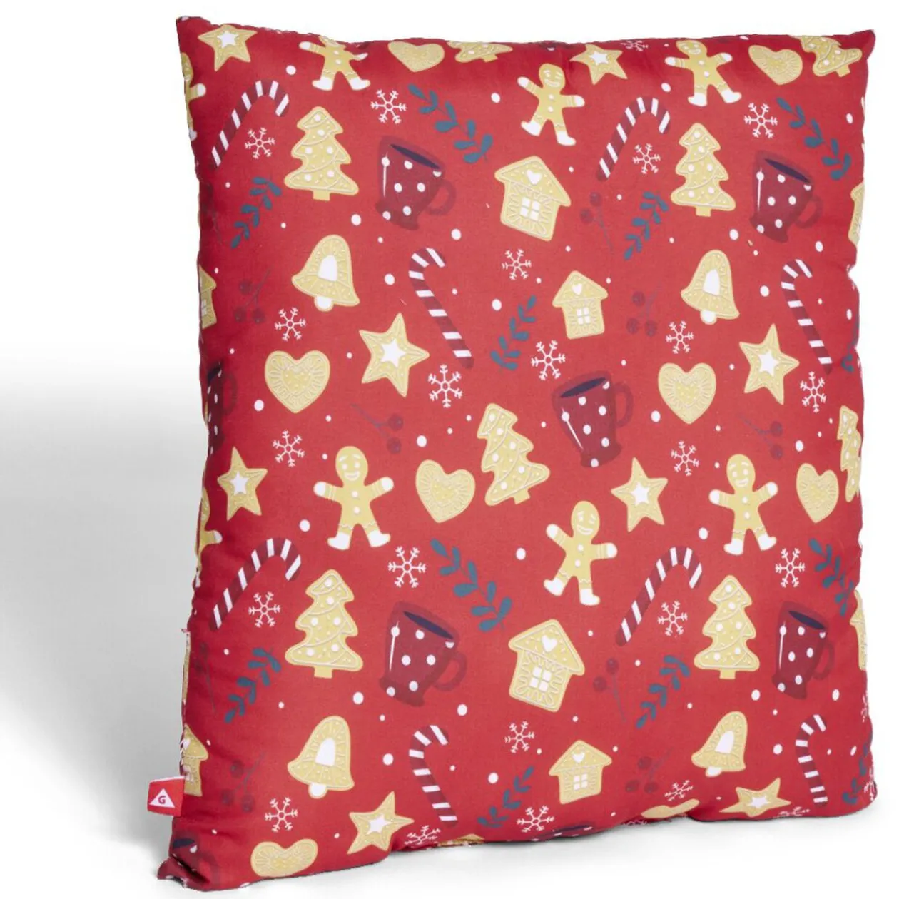 Coussin carré Noël motif biscuit sucre d'orge rouge 40x40cm