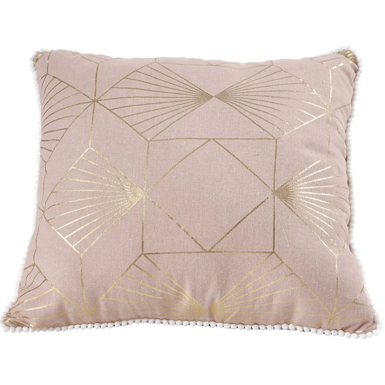 Coussin carré rose poudré motif géométrique doré 40x40cm