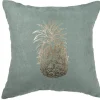 Coussin carré suédine vert d'eau motif ananas doré
