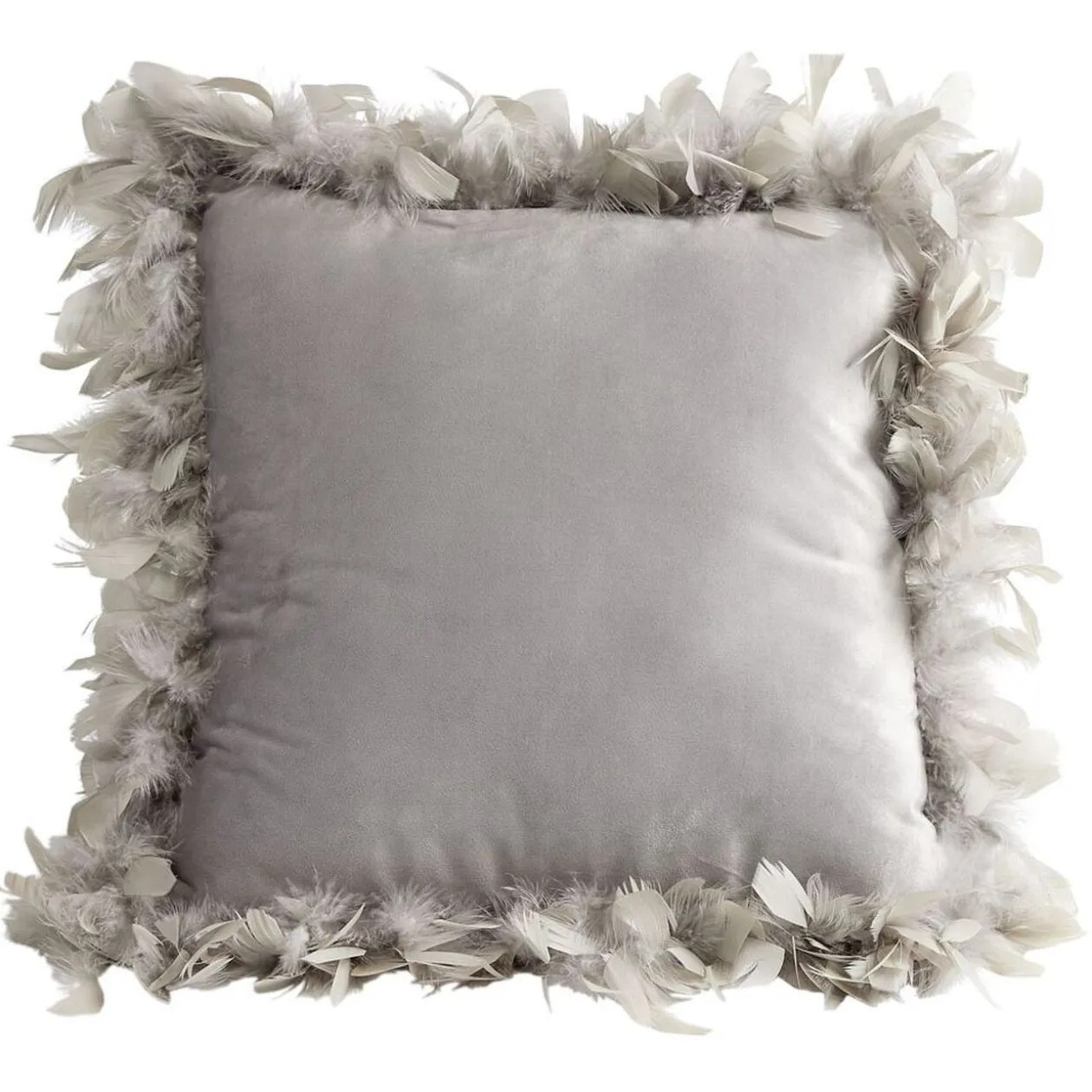 Coussin carré velours contour plume gris 50x50xép15cm 100% polyester