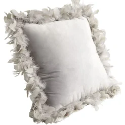 Coussin carré velours contour plume gris 50x50xép15cm 100% polyester