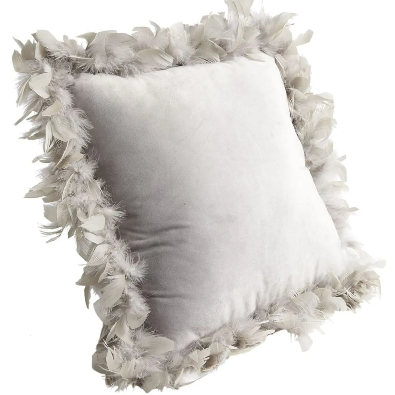 Coussin carré velours contour plume gris 50x50xép15cm 100% polyester